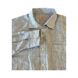 J MCLAUGHLIN 100% Linen Long‎ Sleeve Button Up Shirt Mens XL Blue White Stripe